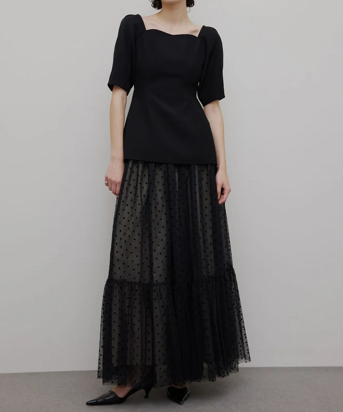 お呼ばれ ドレス 20代 amerivintage_CONSTRICTED TOP DOT TULLE SET DRESS_アメリヴィンテージ