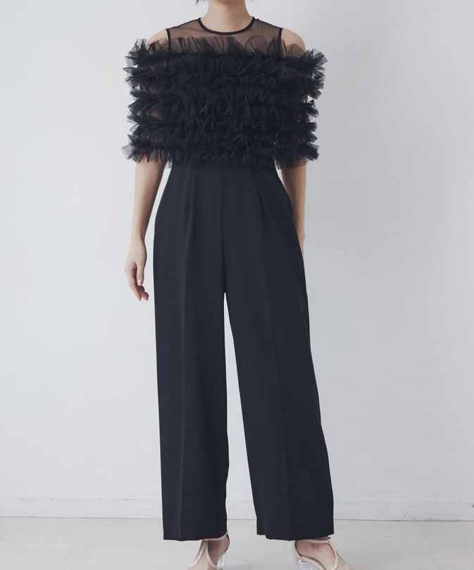 お呼ばれ ドレス 20代 lagunamoon_LADYチュールオフショルパンツドレス_ラグナムーン